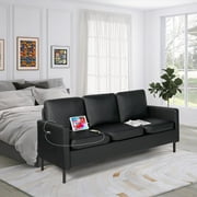 Coewske 72 Faux Leather Sofa Couch Comfy 2-Seat Couch w/ 2 USB Charge Ports Black