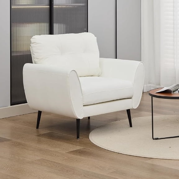 Coewske Faux Leather Modern Accent Chair Comfy Tufted Single Sofa Armchair Home Office White
