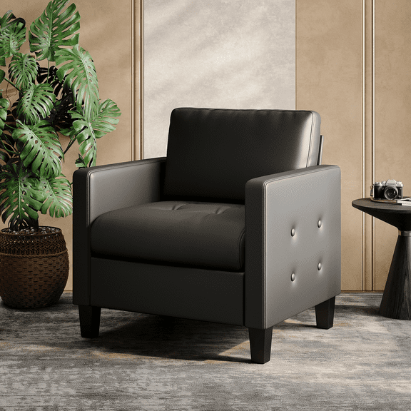 Coewske PU Leather Living Room Accent Chair, Armchair Adult Sofa Chair Office, Black