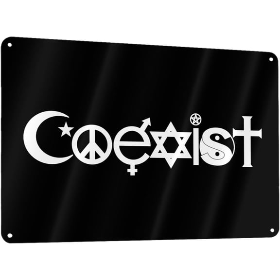 Coexist Symbols Aluminum Sign, Rust-Proof Durable Metal Plaque, 12 x 8 Inch