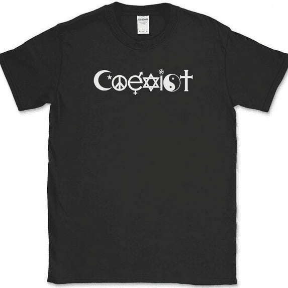 Coexist T-Shirt Funny Peace Love Get Along Religious All Religions Tee - Black, L