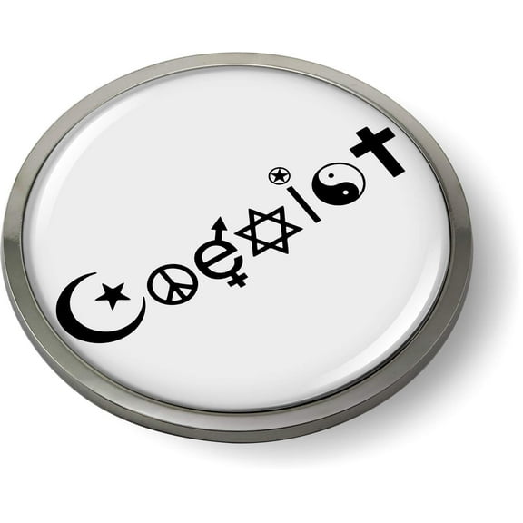Coexist White/Black 3D Domed Emblem Badge Car Sticker Chrome Round Bezel