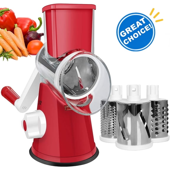 CofeLife Rotary Cheese Grater, Vegetable Chopper, Efficient Graters for Kitchen with 3 Interchangeable Round Stainless Steel Blades, Easy to Clean Cheese Shredder for Fruit, Vegetables, Nuts, Chocolat