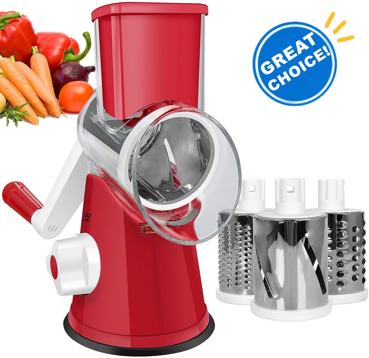 Premium Rotary Cheese Grater, Manual Cheese Grater with Handle