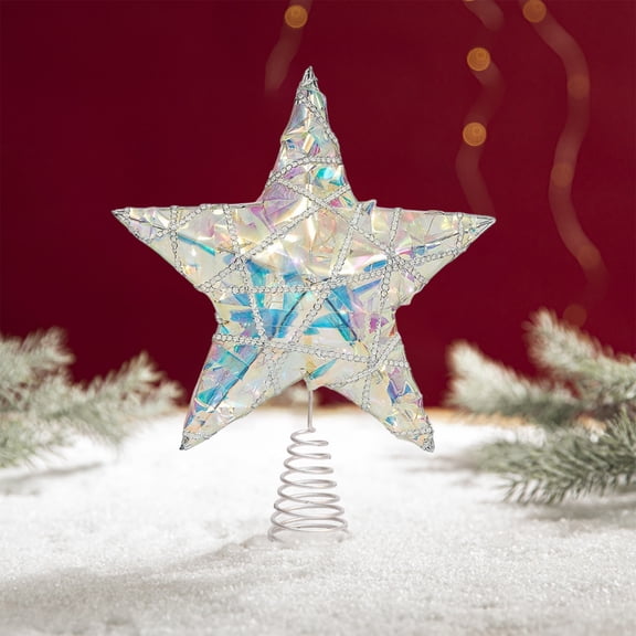 CofeeMO Christmas Star Tree Toppers with LED Lights, 9.8x7.8 inches LED Iridescent Star for Xmas Tree Decoration