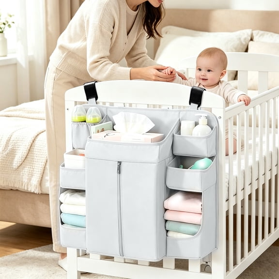CofeeMO Diaper Organizer for Changing Table and Crib - Nursery Diaper Stacker Hanging Caddy