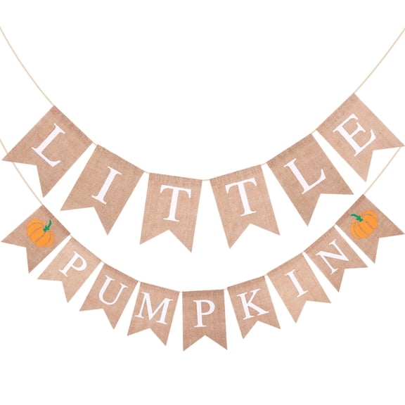 CofeeMO Fall Burlap Banner, Little Pumpkin Banner Rustic Bunting Garland for Baby Shower Decorations, Fall Pumpkin Themed Party Decorations