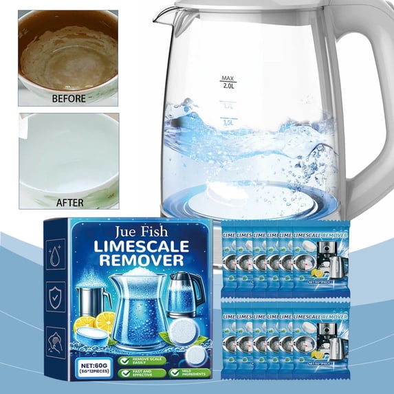 CofeeMO Powerful Limescale Removal, Electric Kettle Cleaner, 12Pcs Safe And Non-Corrosive Tablets, Tea Maker And Coffee Cup Stain Remover, Multipurpose Descaler For Kitchen And Household Items