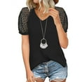 thumbnail image 1 of Coferset V Neck T Shirts Cute Summer Tops Lace Puff Short Sleeve Blouses for Women Casual Blouse, 1 of 7