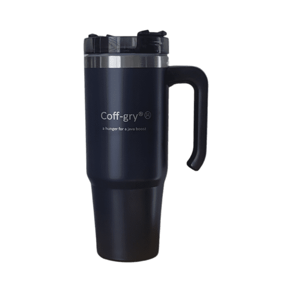 Coff-Gry 30oz Tumbler with Handle, Double Wall Stainless Steel Travel Mug with Straw. Keeps Drinks Hot or Cold.