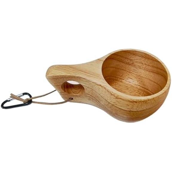 Coffe Mug Portable Wooden Camp Cup with Handle Kuksa Handmade Cool Hot Drinking Viking Mug Unique Natural Wood Grain for Outdoor Travel Hiking Men Women
