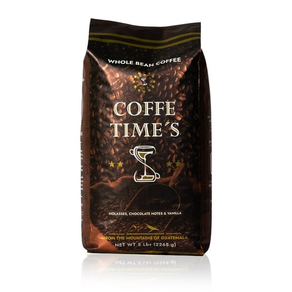 Coffe Times, Dark Roast Whole Bean Coffee - 5 pounds bag, Strong Body, Coffee with Flavor notes of Molasses, Chocolate and Vanilla