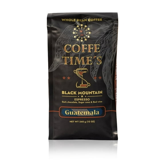 Coffe Times, Dark Roast Whole Bean Coffee - Black Mountain 12 Ounce Bag, Strong Body, Espresso Roast, Coffee With Flavor Notes of Dark Chocolate, Sugar Cane and Red Wine