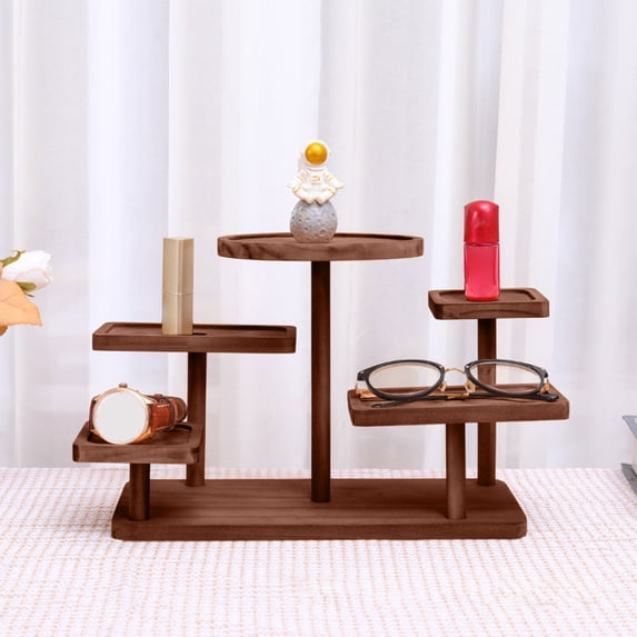 Coffee 5-Layer Wooden Display Stand, Multi-Tier Solid Wood Rack for Figurines Flower Pots & Home Small Items