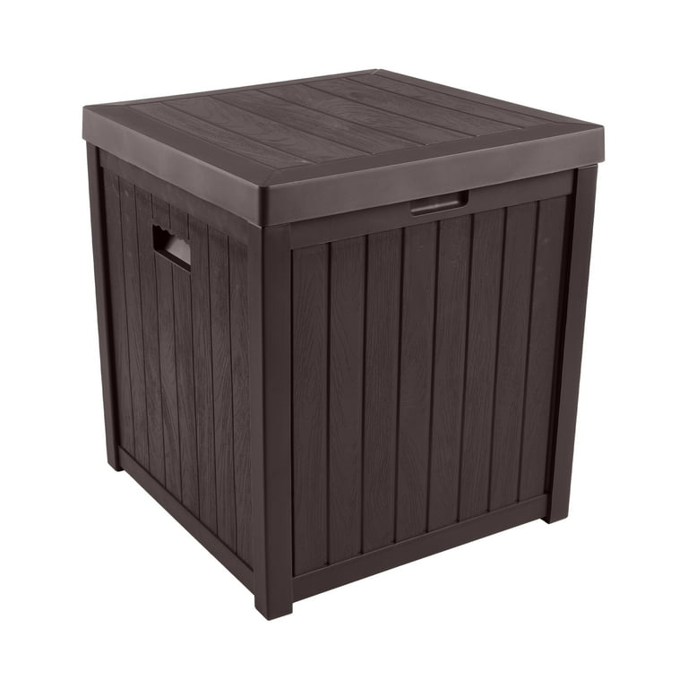 Outdoor end table with storage 13 gallon resin plastic deck box deals