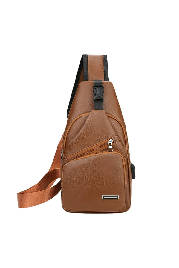 Coffee 6.3X2.3X12.6In Men'S Pu Leather Sling Bag Crossbody Shoulder Pack 4 Compartments For Travel Hiking Everyday Carry