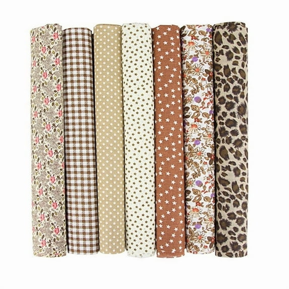 Coffee 7 Color Patchwork Fabric Set Solid Floral Fabric 19.6" x 19.6" Square Patchwork, Cotton Floral Plaid and Other Different Patterns for Sewing Quilting Crafts, Home Party Craft Fabric DIY Sewing