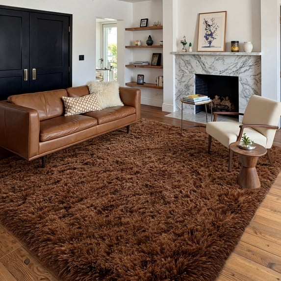 Pentantan 9ft x 12ft Shag Area Rugs, Fluffy Rug for Living Room Bedroom, Soft Plush Pile Indoor Carpet, Coffee