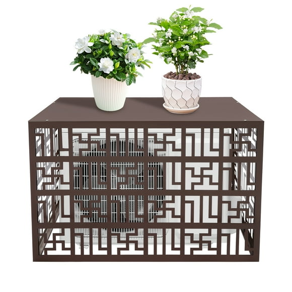 Coffee Aluminium Alloy Air Conditioner Fence, 2-3P. Modern Rectangular Style, Protect & Hide. Triangle Plates, Smooth Edge. Wall/Free Standing, Multi-use for AC, Trash, Pool