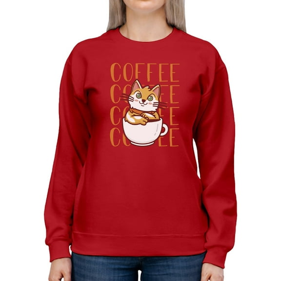 Coffee And Cat Design Women Sweatshirt, Female Medium