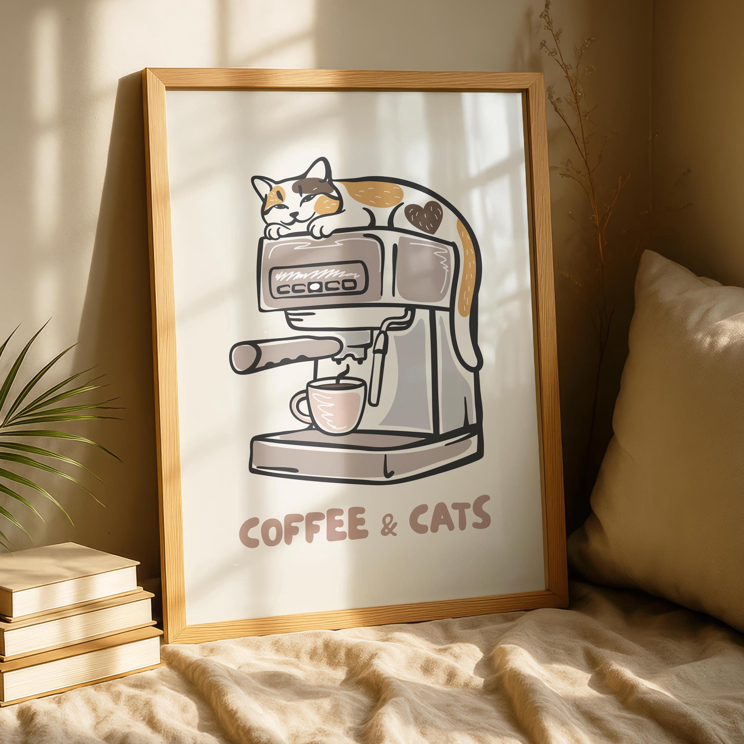 Coffee And Cats Kitchen Cafe Breakfast Art Poster , Poster Print Only ...