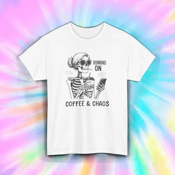 Coffee And Chaos Skeleton Mom Life Funny Daily Caffeine Humor Unisex T-Shirt, up to size 5XL