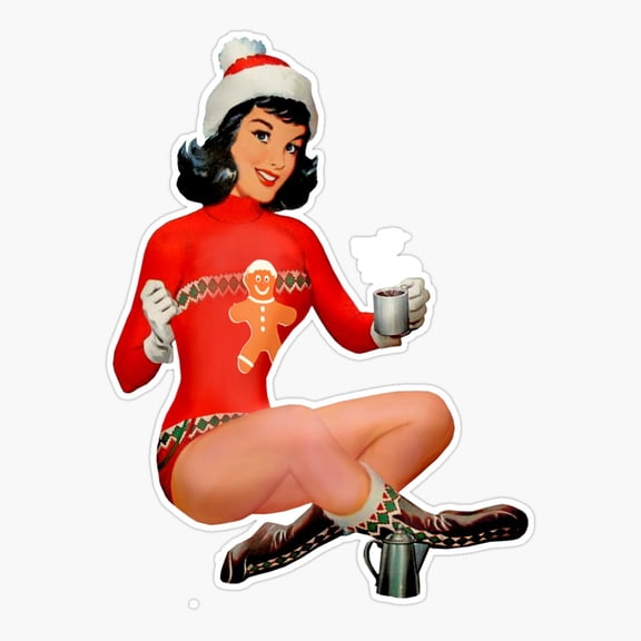 Coffee And Christmas Pin Up Girl Er, Phone Decal Water Bottle Stickers Car Decals, Funny Birthday Gift