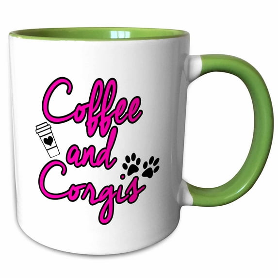 Coffee And Corgis Pink 15oz Two-Tone Green Mug mug-342623-12