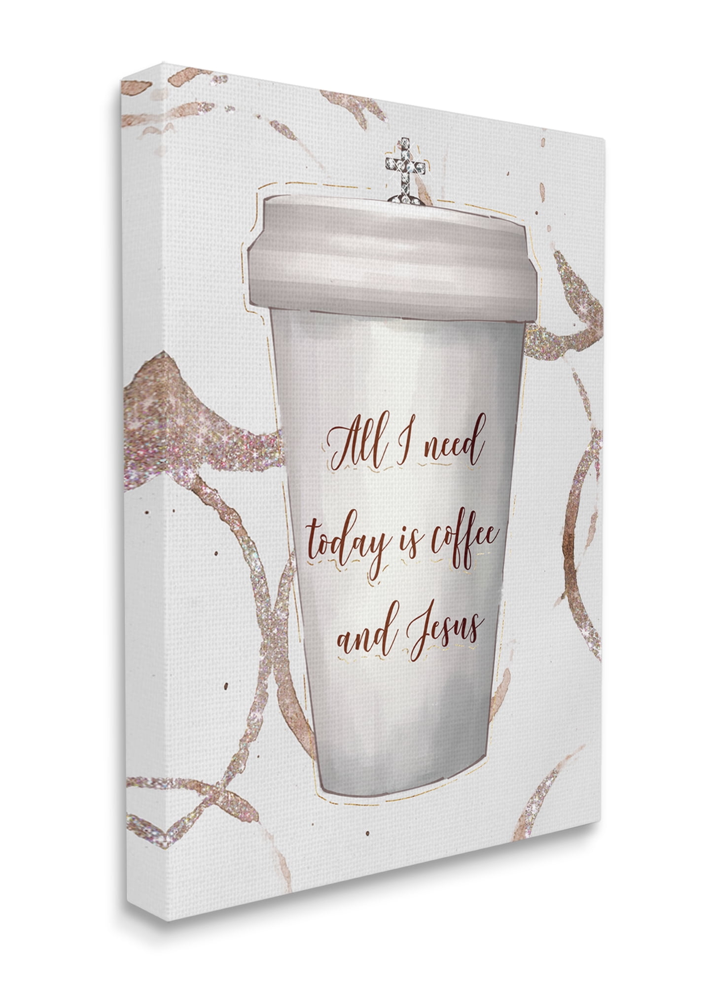 Coffee And Jesus Phrase Faith Based Drink 24 in x 30 in Painting Canvas Art Print, by Stupell Home Décor