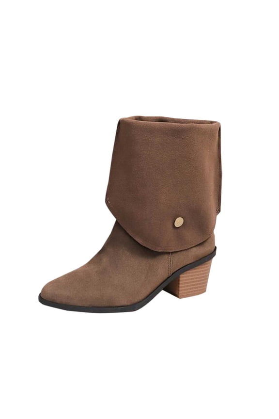 Coffee Ankle Boots For Womens With Turn Up Two Way Pointed Toe Thick Heel Wear Comfortable Design For Outdoor And Indoor Use With Versatile Style Size 36