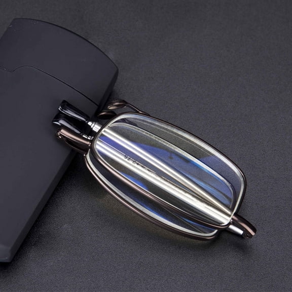 Coffee Antenna Extendable Rectangle Reading Glasses +2.00 Folding Mini Presbyopic Glasses Metal Portable Spring Hinge Readers with Case