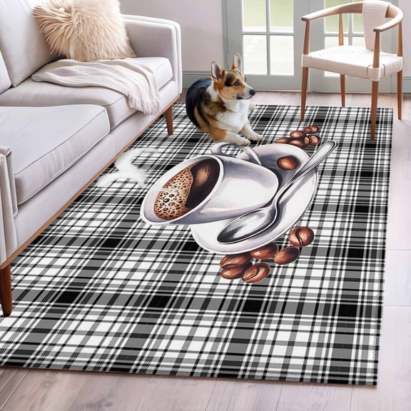 Coffee Area Rug 3x5 Washable Rug Non Slip Vintage Art Black White Striped Farmhouse Large Area Rug Indoor Floor Carpet for Entryway Bedroom Kitchen Living Room Home Office Dining Room Nursery