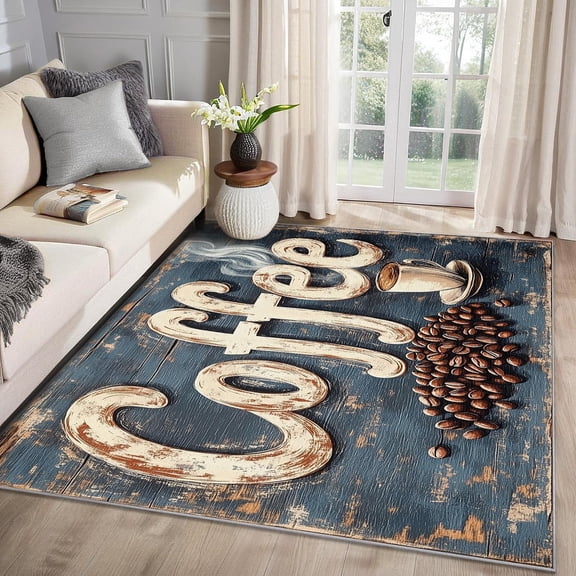 Coffee Area Rug for Kitchen Floor ,Washable Non Slip Rubber Backing Coffee Bean Home Decor Gifts ,Vintage Rustic Rugs for Living Room Bedroom Cup Carpet-2' x 3'