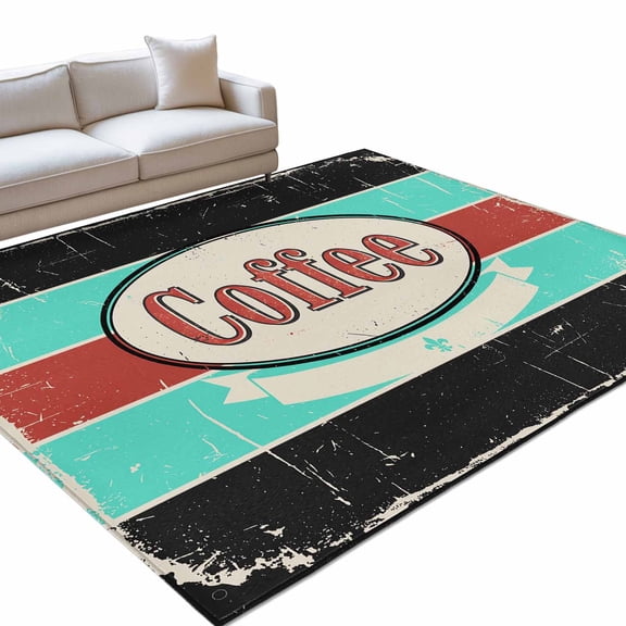 Coffee Area Rugs 6x9ft Shabby Chic Blue Red Stripes Letter Print Casual Vintage Floor Rug&nbsp;Non Slip Low Pile Ultra Soft Throw Carpet for Entryway Indoor Entrance Kitchen Bathroom