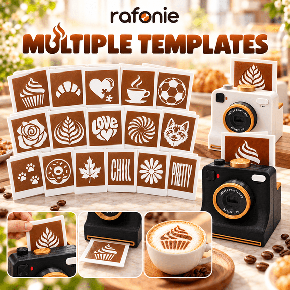 Coffee Art, 3D Printed Latte Art Camera with Stencil Cards, One-Click Manual Coffee Printer Tool for Cappuccino and Latte