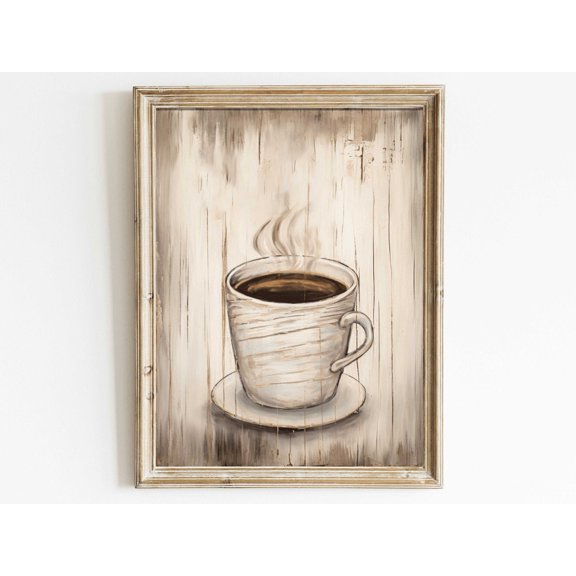 Coffee Art, Coffee Cup Print, Rustic Kitchen Decor, Vintage Wall Art, Distressed Wall Art, Rustic Wall Decor, Coffee Art Wall Art, Modern Wall Decor, 12x18 UNFRAMED
