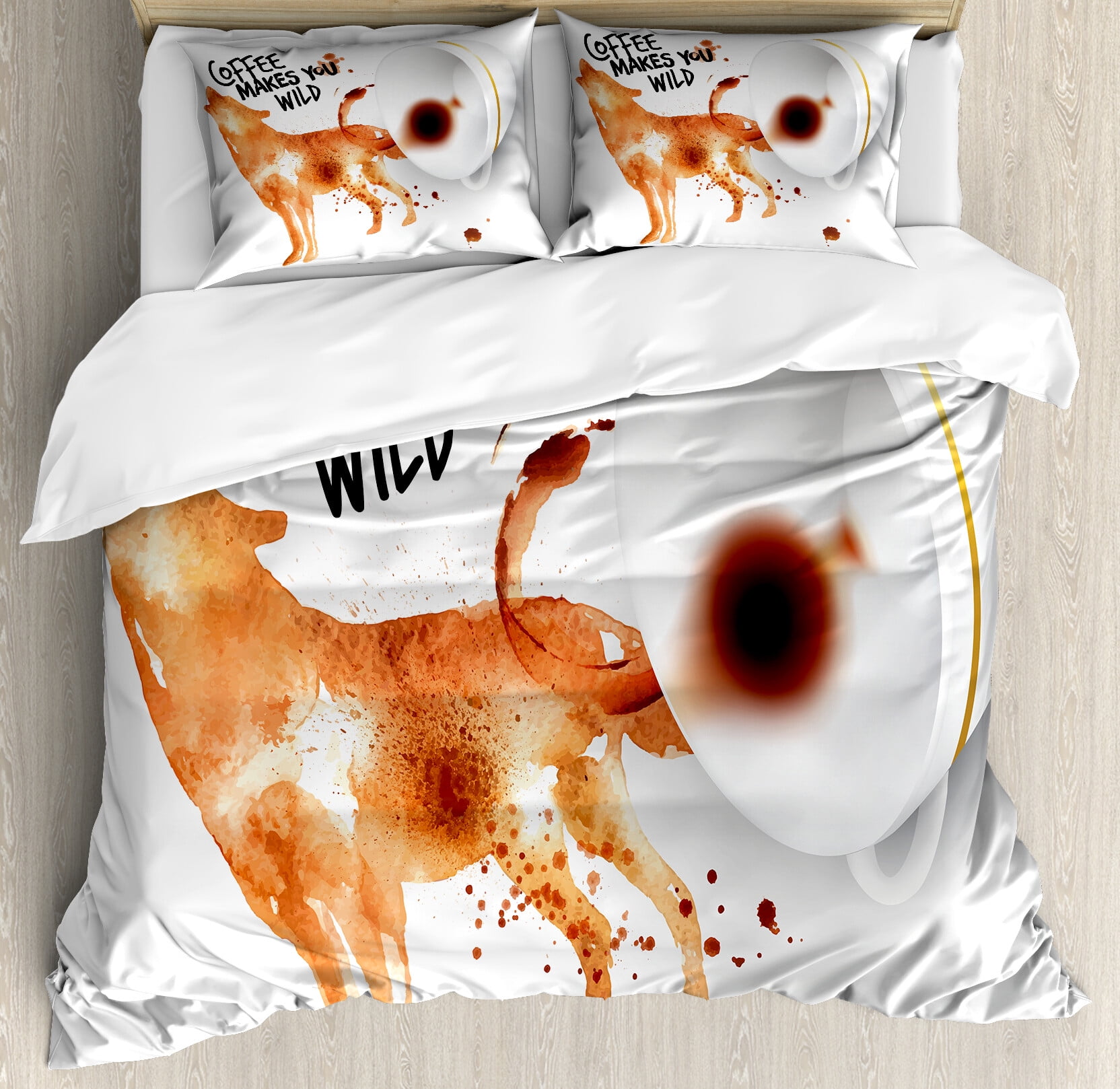California King Burnt Sienna Black White Coffee Art Duvet Cover Set