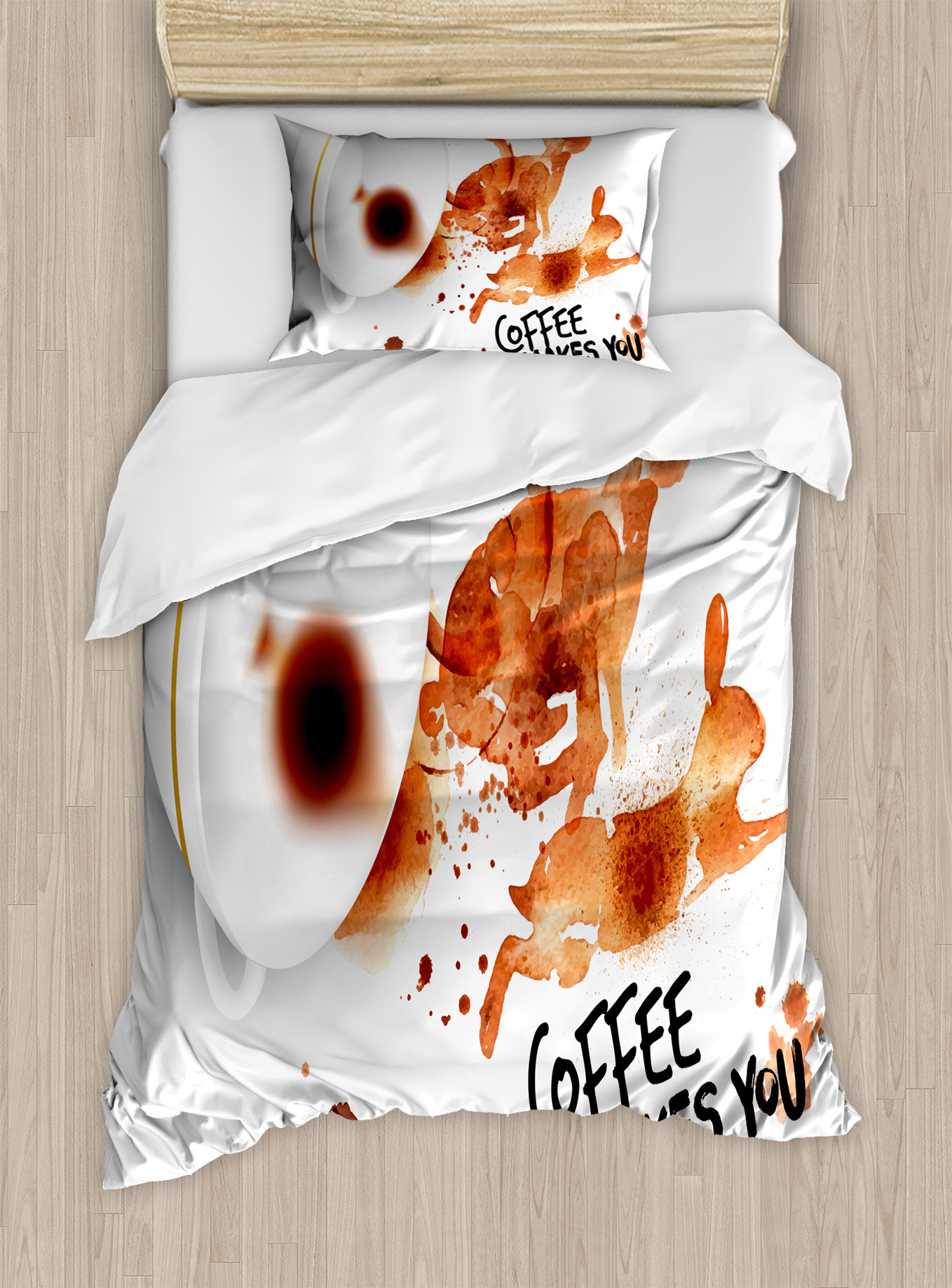 Coffee Black Pattern Print Duvet Cover Bedding Set