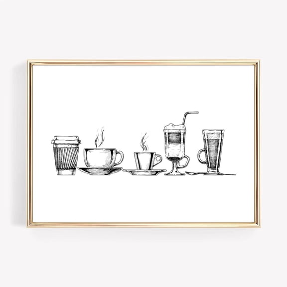 Coffee Art Print: Coffee Bar & Kitchen Decor, Unframed Paper Poster 8x10in