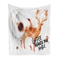 thumbnail image 1 of Coffee Art Soft Flannel Fleece Blanket, Drink Beverage Inspirational Phrase with Deer Big Antlers Nature, Cozy Plush for Indoor and Outdoor Use, 60" x 80", Burnt Sienna Black White, by Ambesonne, 1 of 6