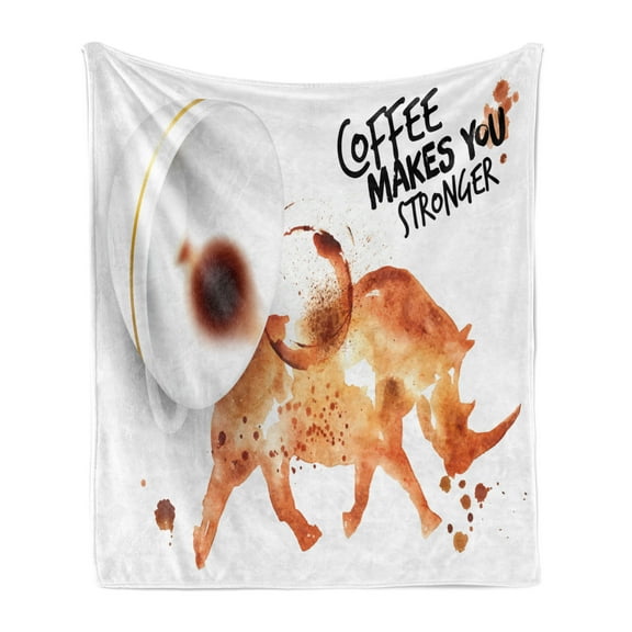 Coffee Art Soft Flannel Fleece Blanket, Wild Animal from Spilled Hot Beverage Stain Latte Cappuccino, Cozy Plush for Indoor and Outdoor Use, 50" x 70", Burnt Sienna White and Black, by Ambesonne