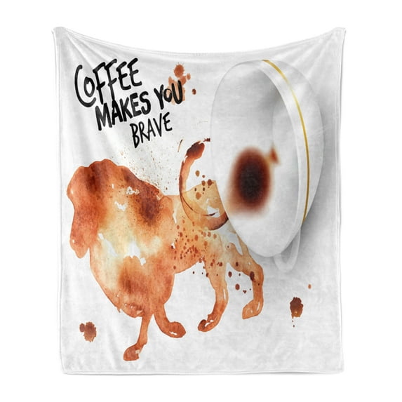Coffee Art Soft Flannel Fleece Throw Blanket, Be Brave and Courageous Inspiration Motivation Nature Wild Lion, Cozy Plush for Indoor and Outdoor Use, 60" x 80", Burnt Sienna Black White, by Ambesonne