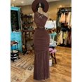 thumbnail image 1 of Coffee Asymmetric One-Shoulder Ruched Fitted Waist Sleeveless Bodycon Maxi Dress For Women, 1 of 4