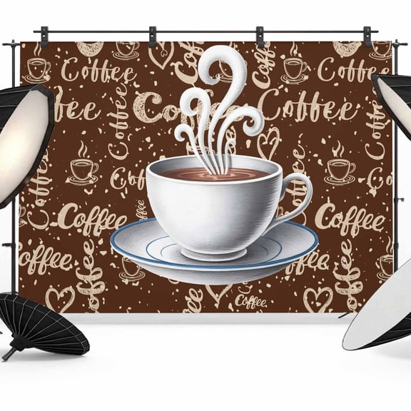 Coffee Backdrop for Photoshoot, Photography Photo Studio Background Wall Backdrop, Vintage Art Farmhouse Back Drop Banner Panel for Portraits Wedding Party Live Streaming Decor 7x5Ft