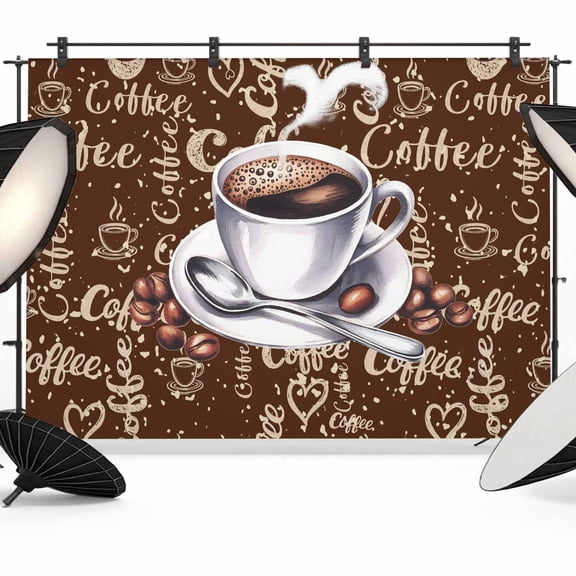 Coffee Backdrop for Photoshoot, Photography Photo Studio Background Wall Backdrop, Vintage Art Pastoral Back Drop Banner Panel for Portraits Wedding Party Live Streaming Decor 7x5Ft