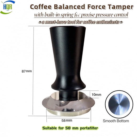 Coffee Balanced Force Tamper, with Built-in Spring for Precise Pressure Control, A Must-have Tool for Coffee Enthusiasts, for 58 mm portafilter, Smooth Bottom, Black