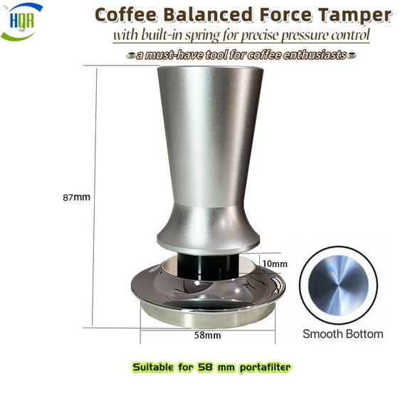 Coffee Balanced Force Tamper, with Built-in Spring for Precise Pressure Control, A Must-have Tool for Coffee Enthusiasts, for 58 mm portafilter, Smooth Bottom