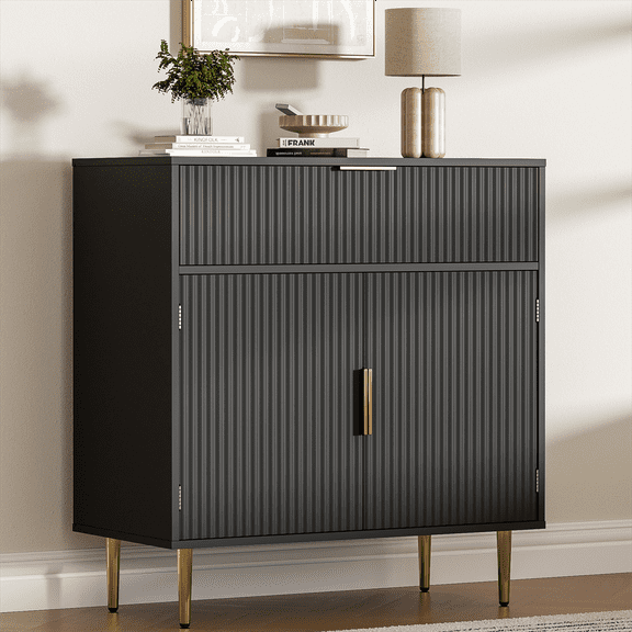 Coffee Bar with 2 Doors & Drawer, Sideboard Buffet with Adjustable Shelves, Liquor Cabinet with Storage, Accent Console Table for Living & Dining Room, Black