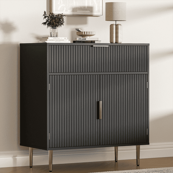 Coffee Bar with 2 Doors & Drawer, Sideboard Buffet with Adjustable Shelves, Liquor Cabinet with Storage, Accent Console Table for Living & Dining Room, Black