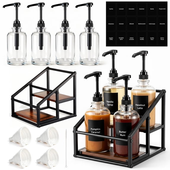 Coffee Bar Accessories 4 Pack 16.9oz/500ml Syrup Dispenser With 1/4oz ...